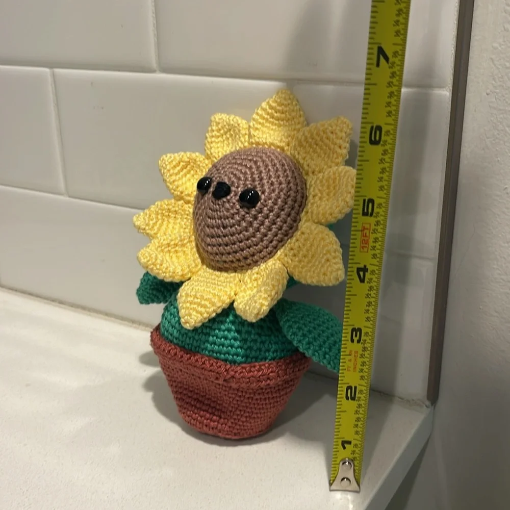 Flower Child Sunflower Bear Hand Crafted Figure and Pot Amigurumi Crochet Decor - Picture 12 of 13